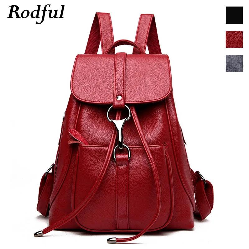 Женский кожаный рюкзак Draw String 2020 большой школьный для студентов колледжа женщин