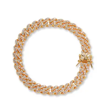 

Hot Selling 8 Mm Iced Zircon Cuban Chain Bracelet Hip Hop Jewelry Gold Color Copper Material CZ Clasp Mens Chain Anklet Link