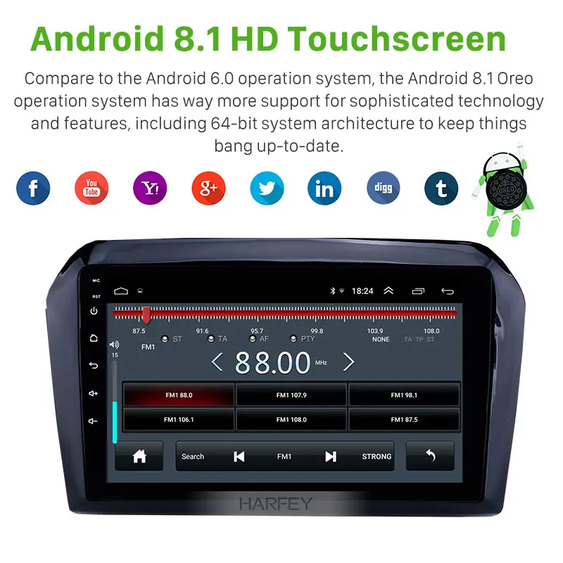 Sale Harfey Car Stereo GPS 9" HD for VW Volkswagen Jetta 2013 2014-2017 Android 8.1 Head Unit support SWC Carplay Bluetooth with AUX 1