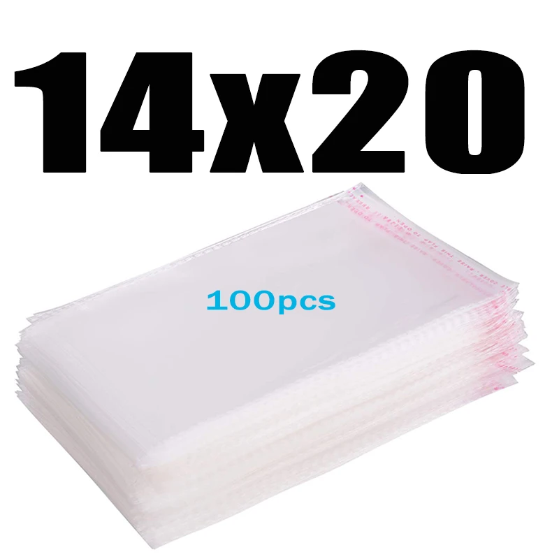 14x20CM 100pcs Прозрачная Самоклеящаяся целлофановая сумка, плотная прозрачная посылка для одежды, сумка для хранения, самозапечатывающаяся полиэтиленовая полипропиленовая сумка - Цвет: 14x20CM 100pcs