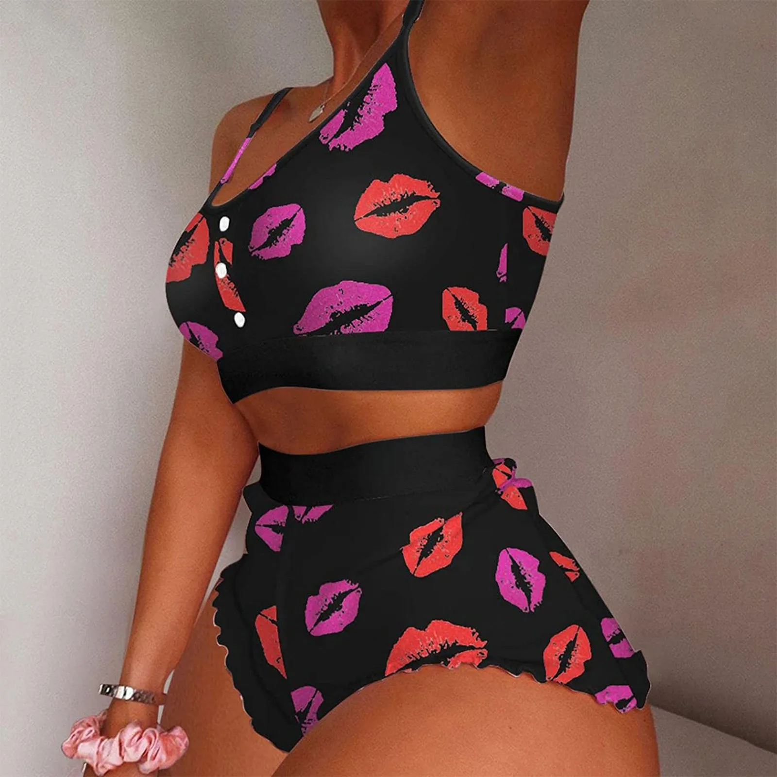 Fashion Womens Two Piece Set Club Outfits Sexy Print Round Neck Sleeveless Casual Undershirt Suit Two-piece Tracksuits Outfits 2
