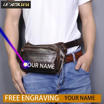 

New Genuine Leather men Casual Fashion Travel Fanny Waist Belt Bag Sling Chest Pack Design 6" Phone Cigarette Case Male 811-62