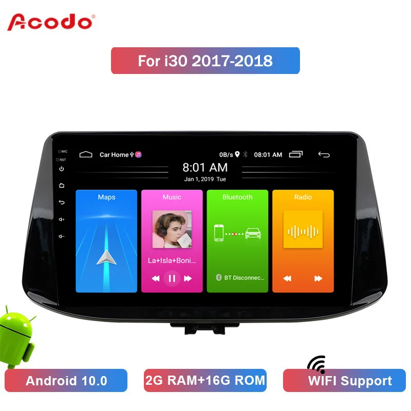 

ACODO 2G RAM+16G ROM Android 10.0 Car Radio Multimedia Player For Hyundai I30 2017-2018 Navigation GPS 2 din