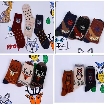 

Cute Fox Pattern Warm Socks Winter Women's Idea Yarn Various Types of Wool Socks In Tube Cartoon Women's Warm Wool Socks
