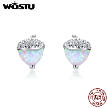 

WOSTU 100% 925 Sterling Silver Little Nut Opal Stud Earrings For Women Small Earrings Wedding Earrings Jewelry Gift DXE855