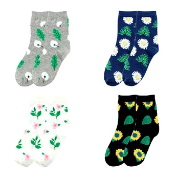

Fashion Cute Plants Flowers Pattern Printing Art Socks Women Soft Dandelion And Sunflower Jacquard Socks