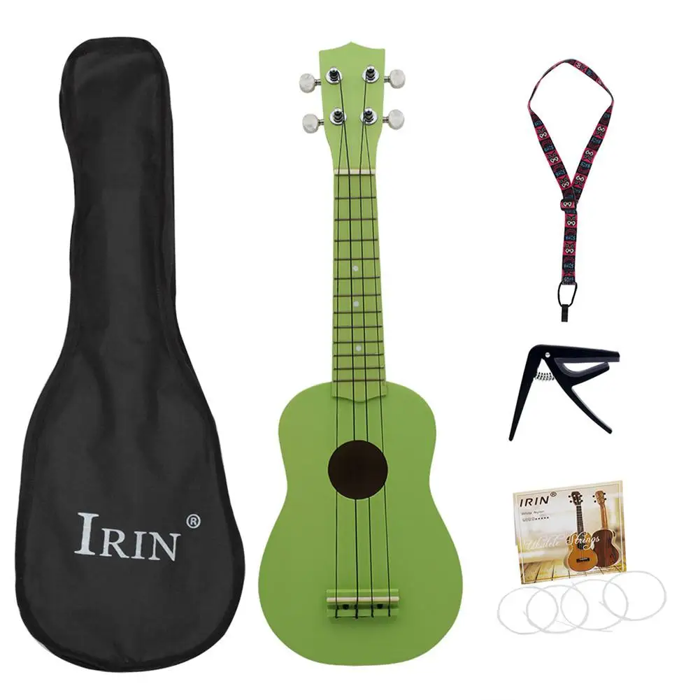green 21inch Ukulele Basswood Acoustic Ukelele+Bag+Strap+String+Capo Hawaii Guitar Musical Instrument Kit for Beginner - Цвет: green