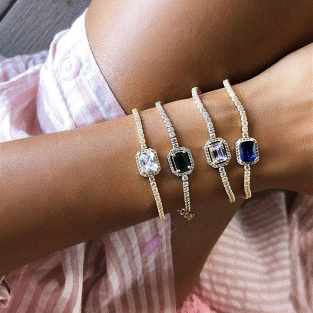 

Trendy Colorful Niche Square Shiny AAA Zircon Pull Bracelet for Women Gift Luxury Rhinestone Charm Bracelets Link Chain Jewelry