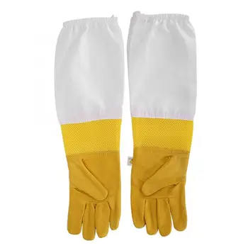 

2 PCS Sheepskin Yellow Against Anti Bee Sting Hollow Breathable Hand Protection Beekeeper Gloves Beekeeping Tool