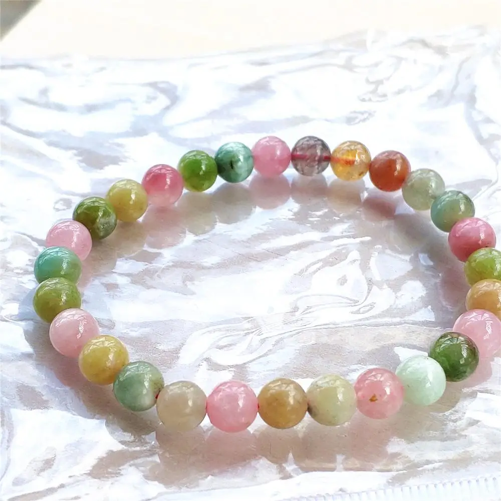 

Natural Colorful Tourmaline Candy Crystal Clear Round Beads Bracelet 6.5mm Women Men From Brazil Red Green Yellow Beads AAAAA