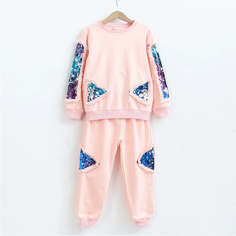 Детский спортивный костюм для девочек Толстовка с длинными рукавами блестками и