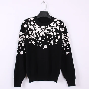 

Runway Beading Sweater Women Drop Sleeve Casual Knitted Pullover Sweater Autumn Winter Streetwear Long Sleeve Jumpers Ladies Top