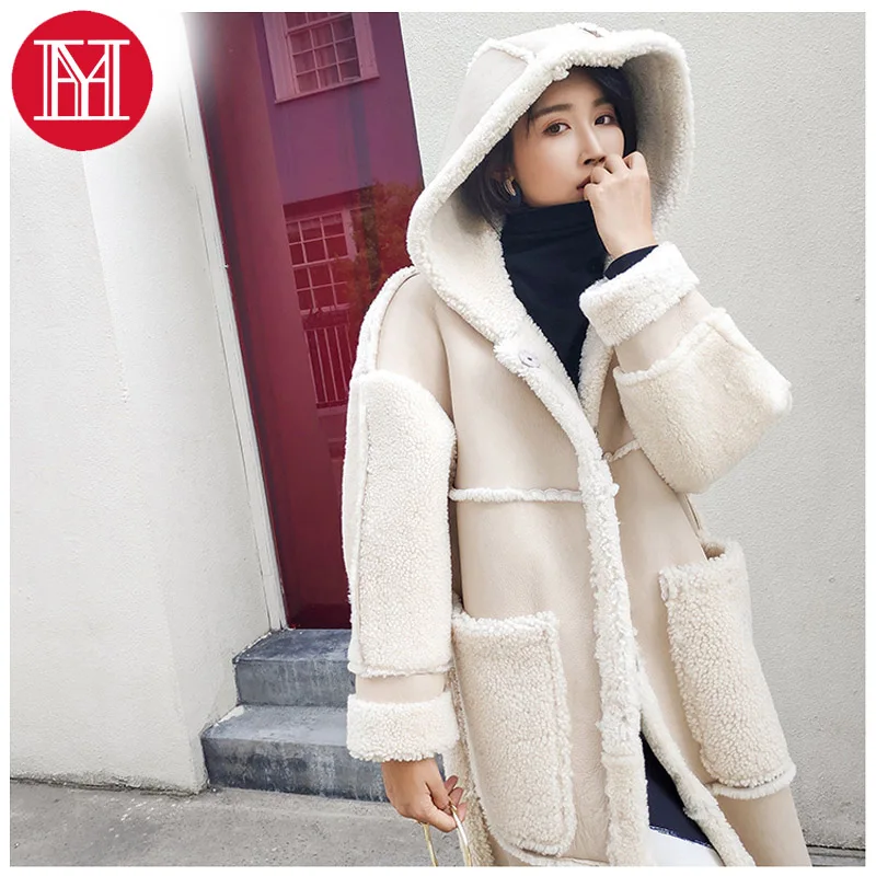 New arrive lady luxury Merino sheep fur jacket winter fashion real sheep fur coat double faced pocket long style elegant