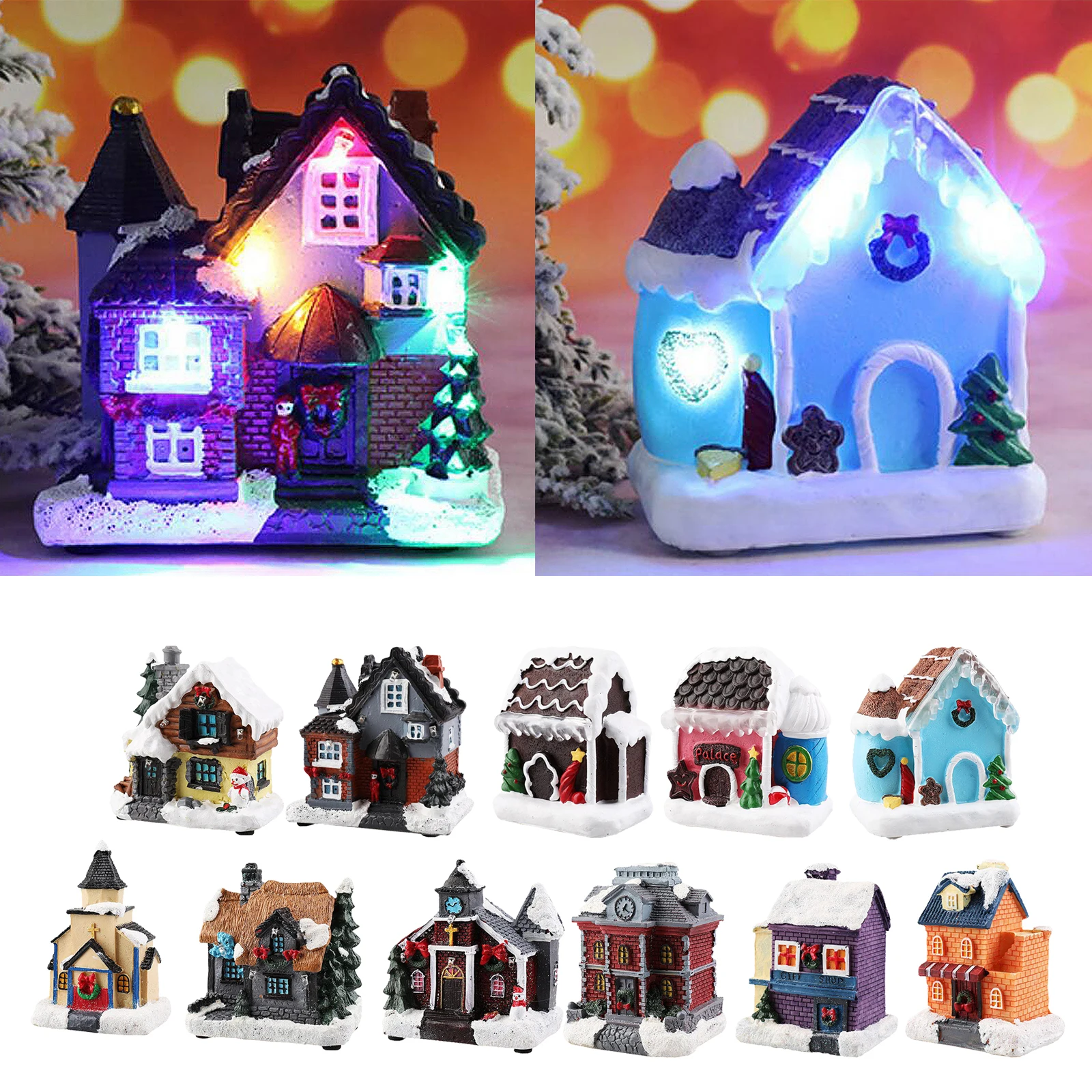 Christmas House Decor LED Light Resin Village Ornament Gift Decoration K