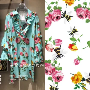 Italian Luxury Brand 100% Polyester Bee Printed Fabric Cloth Women's Shirt Dress Clothing Fabrics Per Meter Sewing Material