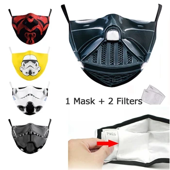 

Black Mask Mouth Classic Movie Star War Cosplay Print Face Mask Adult Washable Masks Fabric Reusable PM2.5 Filters Dust Proof