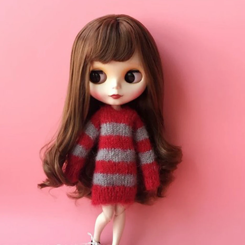 1/6 Scale Doll Costume, Oversize Striped Sweater for 27cm Obitsu, Blythe, Licca-Chan, Momoko 12 inch Dolls