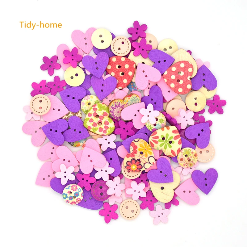 40g Pink Purple Series Sweet Heart Shaped Wooden Buttons Craft Buttons Wooden  Craft Shapes Buttons Mix Wood - AliExpress