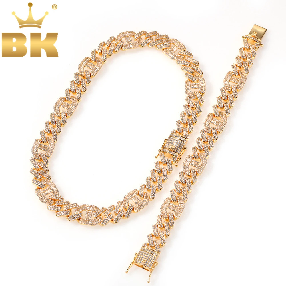 

Цепочка И Браслет BLING KING для мужчин и женщин, комплект ювелирных украшений из кубического циркония в стиле хип-хоп 14 мм, ожерелье под золото и серебро, 2020