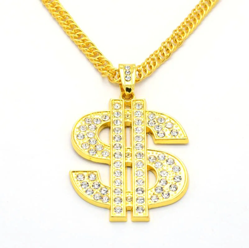 Модная Золотая подвеска в стиле хип-хоп, американский доллар, стразы, длинная кубинская цепочка, ожерелье, ювелирные изделия для женщин и мужчин, новинка
