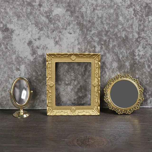 1:12 Scale Mini Photo Frames Retro Mirror for Dollhouse Decor DIY Vintage Ornament Furniture European Doll House Accessories 1