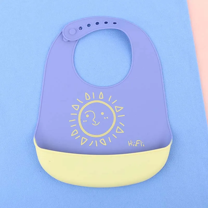 Purple sunny Водонепроницаемый детские силиконовые нагрудники, Слюнявчики, Одежда для младенцев Дети Регулируемый передник для кормления для новорожденных мальчиков и девочек; цветной платок-слюнявчик От 0 до 4 лет - Цвет: Purple sunny