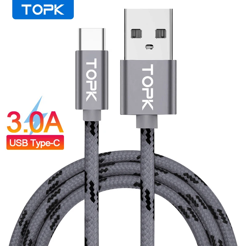 TOPK AN09 USB Type C Cable for Xiaomi Redmi Note 7 Mi 9 Fast Charging Data Sync USB C Cable for Samsung Galaxy S9 Oneplus Type-C