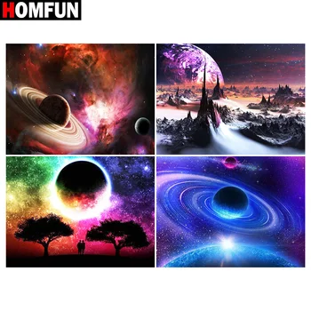 

HOMFUN Paint With Diamond Embroidery "Planet moon tree" Diamond Painting Full Square Round Picture Of Rhinestone Decor