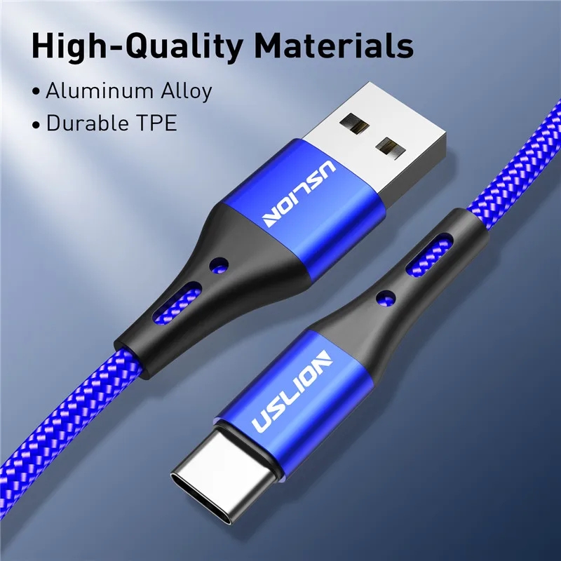 USLION 3A 3m USB Type C Cable For Xiaomi Redmi Note 10 Fast Phone Charging Wire USB C Cable For Huawei P40 Mate 30Type C Charger