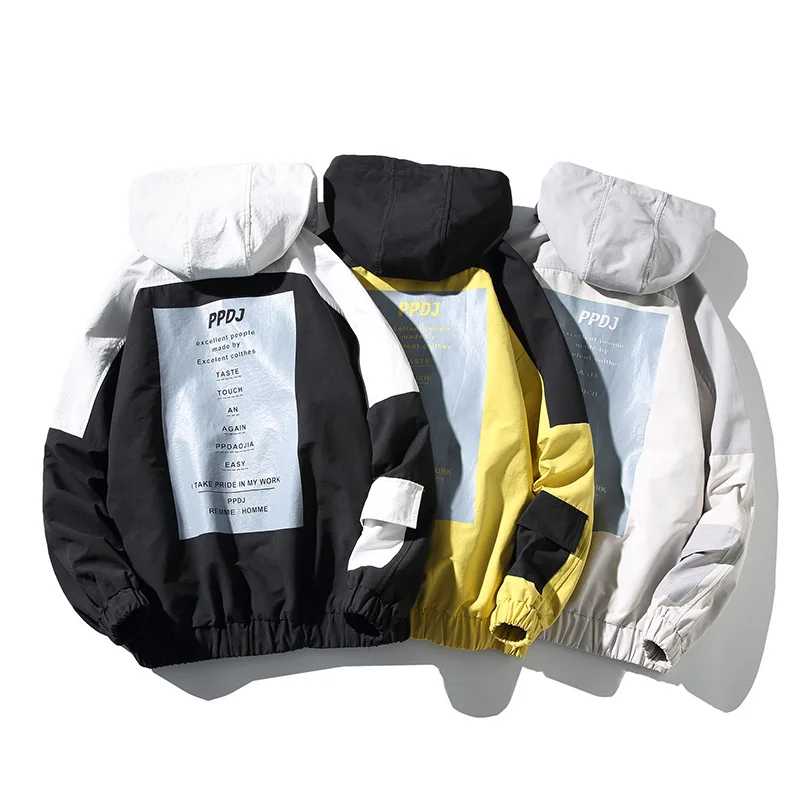 

Wu Airlines 2020 Spring Loose-Fit Coat Young MEN'S Spring New Style Contrast Color Joint Printed Casual Jacket Couples Hooded