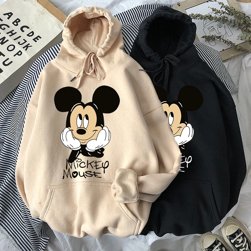 N-brand Disney Women Hoodies Mickey Mouse Hoodies Cartoon Tops Long Sleeve Pockets Sweatshirts Fashion Hooded Women