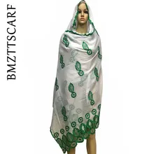 Африканский женский хлопковый шарф вышитый мусульманский молитвенный платок мягкий хлопок белый микс зеленый красивый шарф для шали BM255