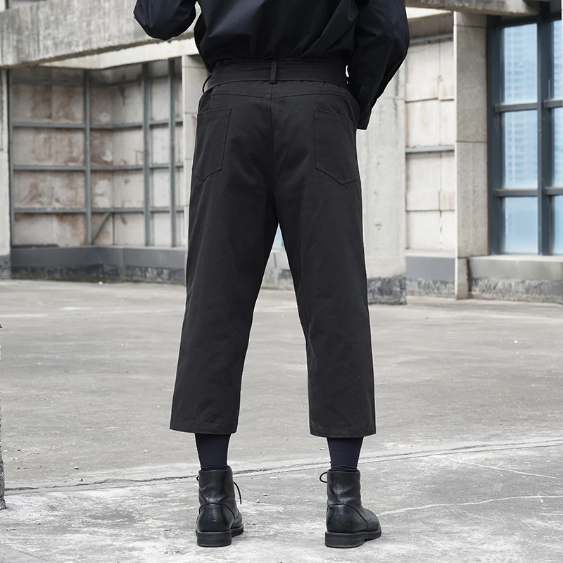 New men's classic simple dark adjustable belt design couples with the same casual pants
