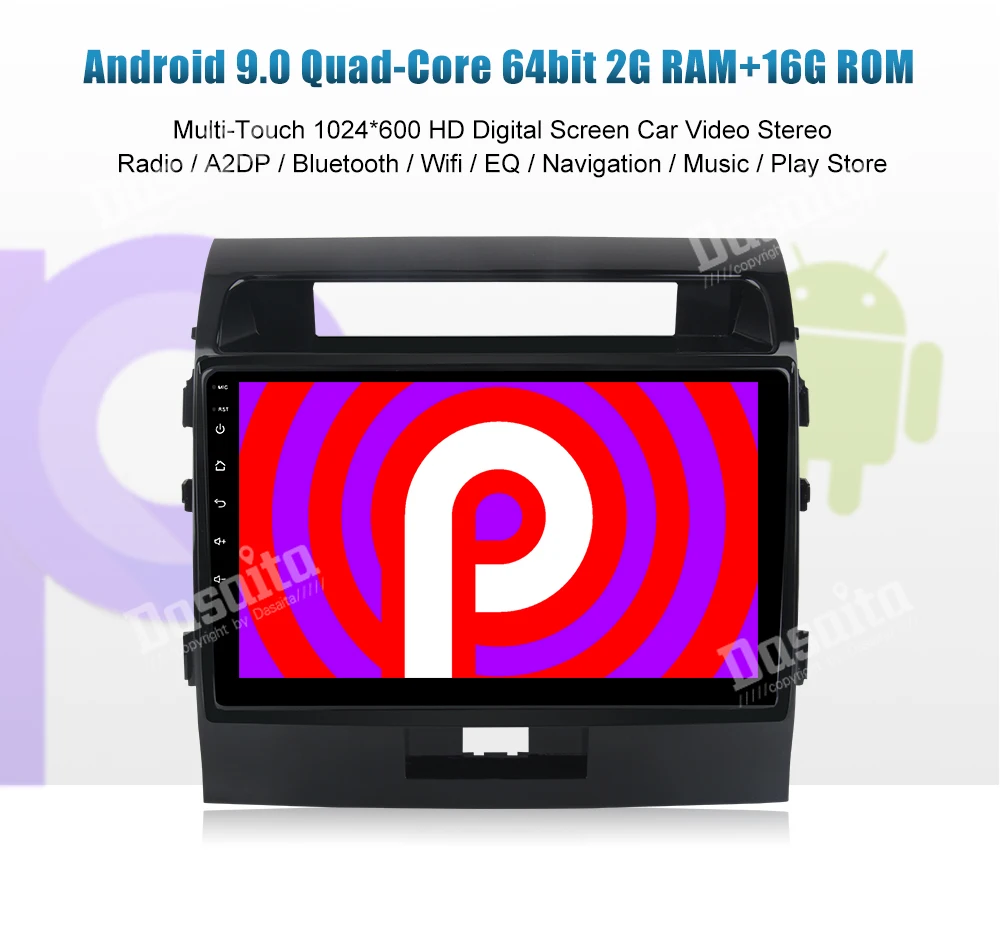 Dasaita автомобильный Android 9,0 радио 10," экран мультимедийный плеер для Toyota land cruiser gps 2008 2010 2013 MP3 навигация 1024*600