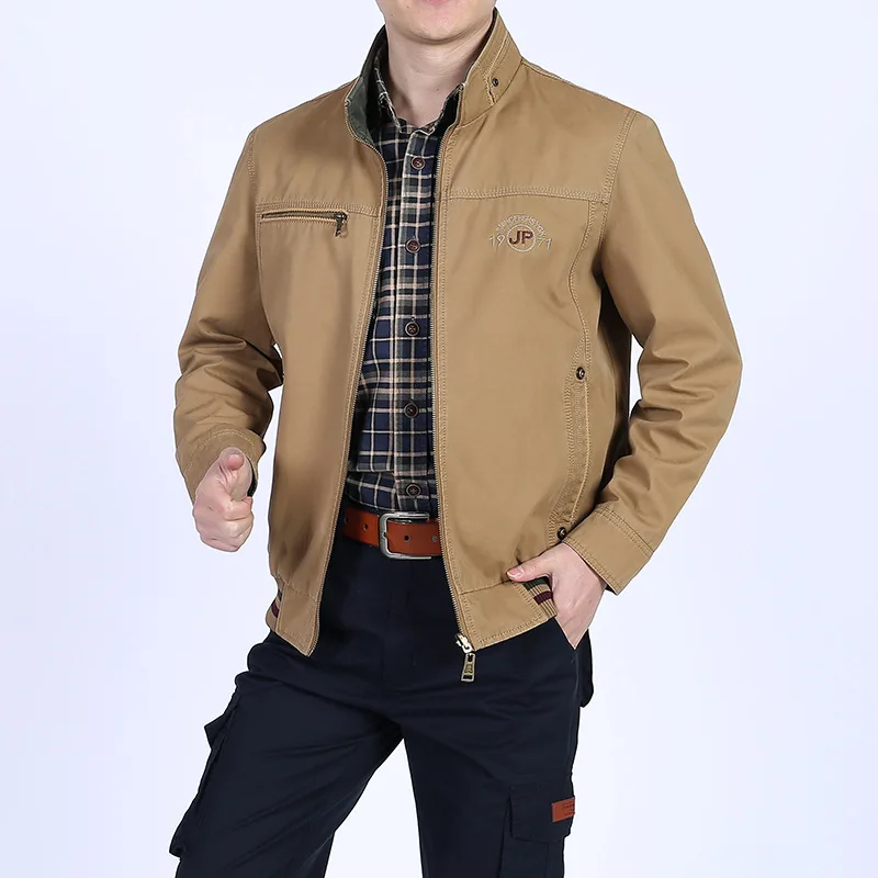 

Spring And Autumn Men Casual Pure Cotton Washing Jacket Men's Reversible Middle-aged Plus-sized Jacket Coat Men's