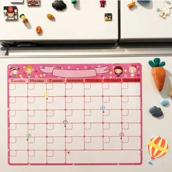 Planificador mensual semanal magnético para niños, Kawaii pegatina para nevera, borrado en seco, escritura, dibujo, tablero de pared de mensajes borrable