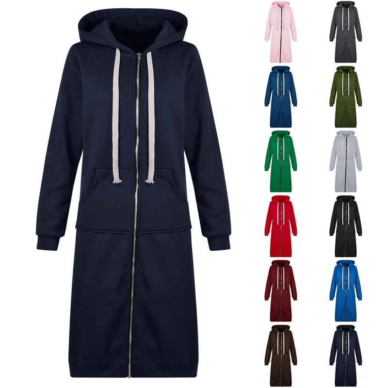 LITTHING женские толстовки Толстовка негабаритный Повседневный осенний пуловер на молнии с капюшоном длинные пальто однотонные карманные Топы Куртки 5XL