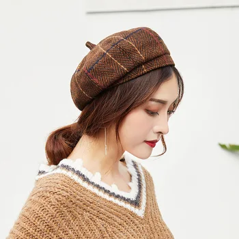 

Autumn Lattice Beret Korean Edition Literature and Art Leisure Octagonal Hat Student Hundred Painters Bei Bud Hat Chao Nu