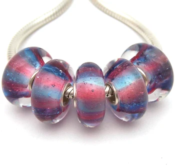 

JGWG2153 5X 100% Authenticity S925 Sterling Silver Beads Murano Glass beads Fit European Charms Bracelet diy jewelry Lampwork
