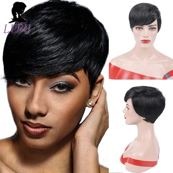 

LUPU Heat Resistant Synthetic Fiber Black Short straight hair for Women Cut Wig Costume Cosplay Hair Wig African American