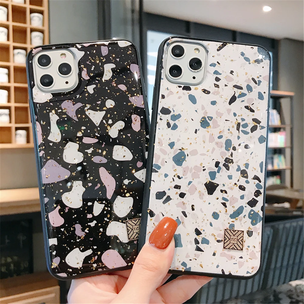 

Phone Case For iPhone 11Pro 6 6s 7 8 Plus X XR XS Max Bling Gold Foil Marble Glitter Soft TPU Back Cover For iPhone 11 Pro Max