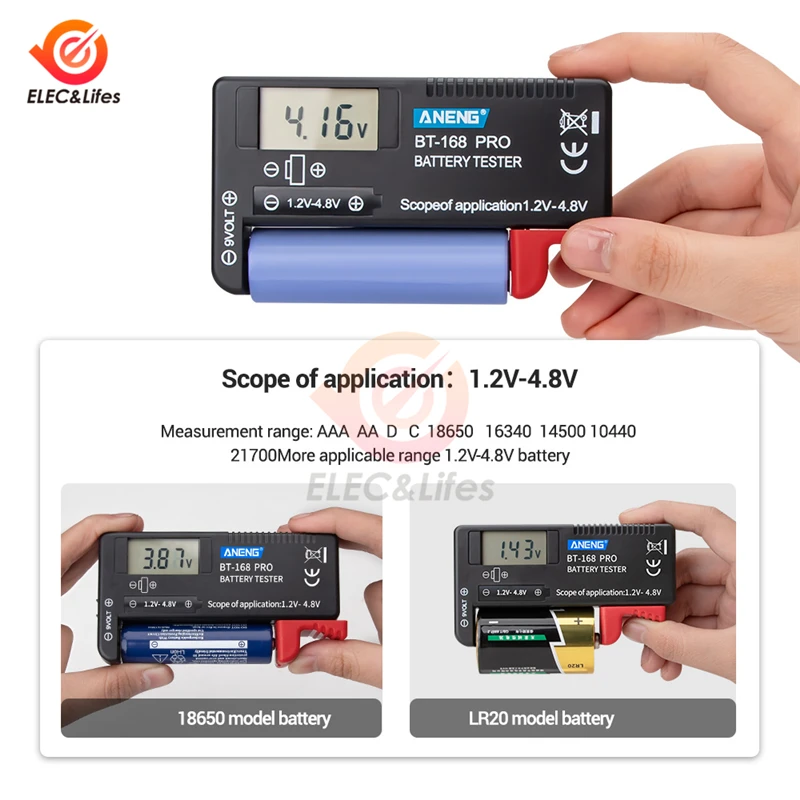 AA AAA Battery Tester BT168 PRO Portable Universal Digital Battery Tester Button Color-coded Scales Indicate Battery Checker 2