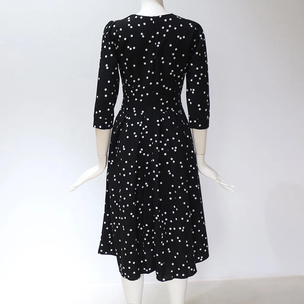 Chamsgend шифоновое платье с круглым вырезом платье в горошек с принтом Vestido De Festa; платье со складками, платье с рукавом три четверти для вечерние для торжеств Vestido De Банкетный