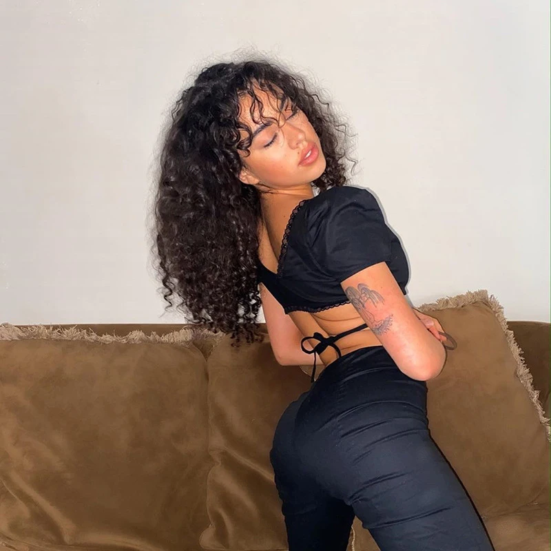FREE SHIPPING Black Sexy Lace Crop Tops Bodycon JKP4359