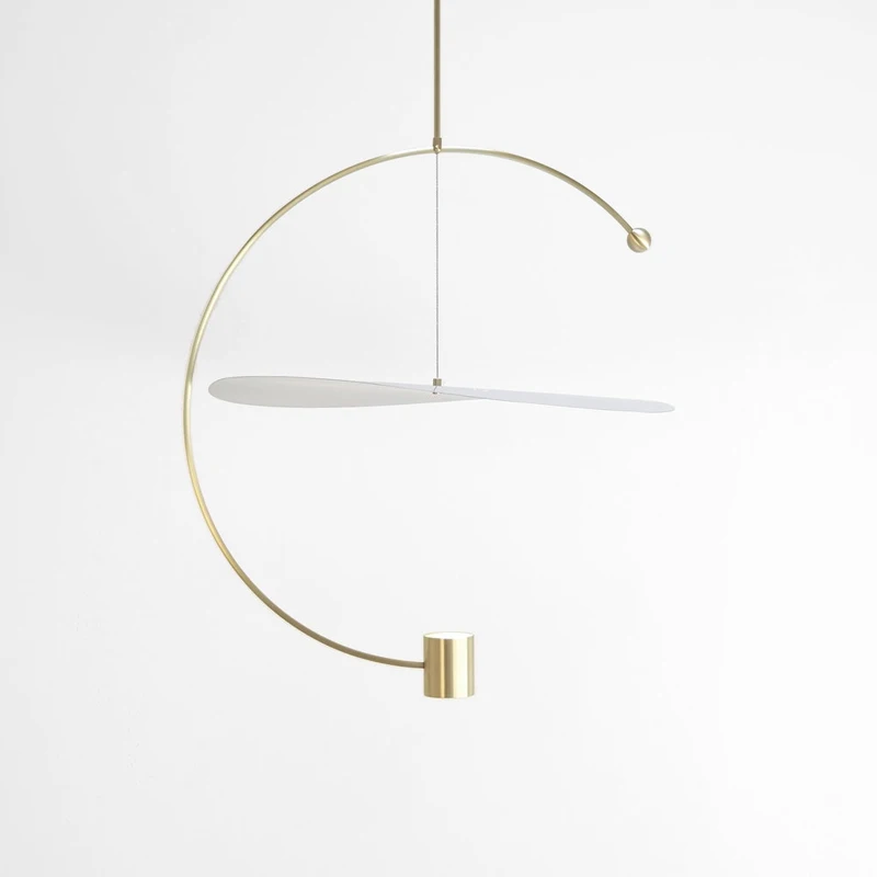 

Nordic simple gold iron paint single head chandelier creative half ring for restaurant LED lighting acrylic board hanging lamp