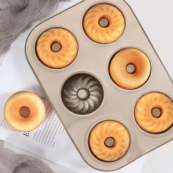 

6-hole Donut Baking Tray Dish Mold Double-Sided Non-Stick Baking Pan Golden