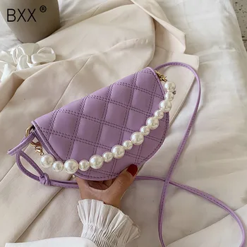 

[BXX] Pearl Design PU Leather Saddle Bag For Women 2020 Summer Simple Style Shoulder Handbags Female Travel Cross Body Bag HM867