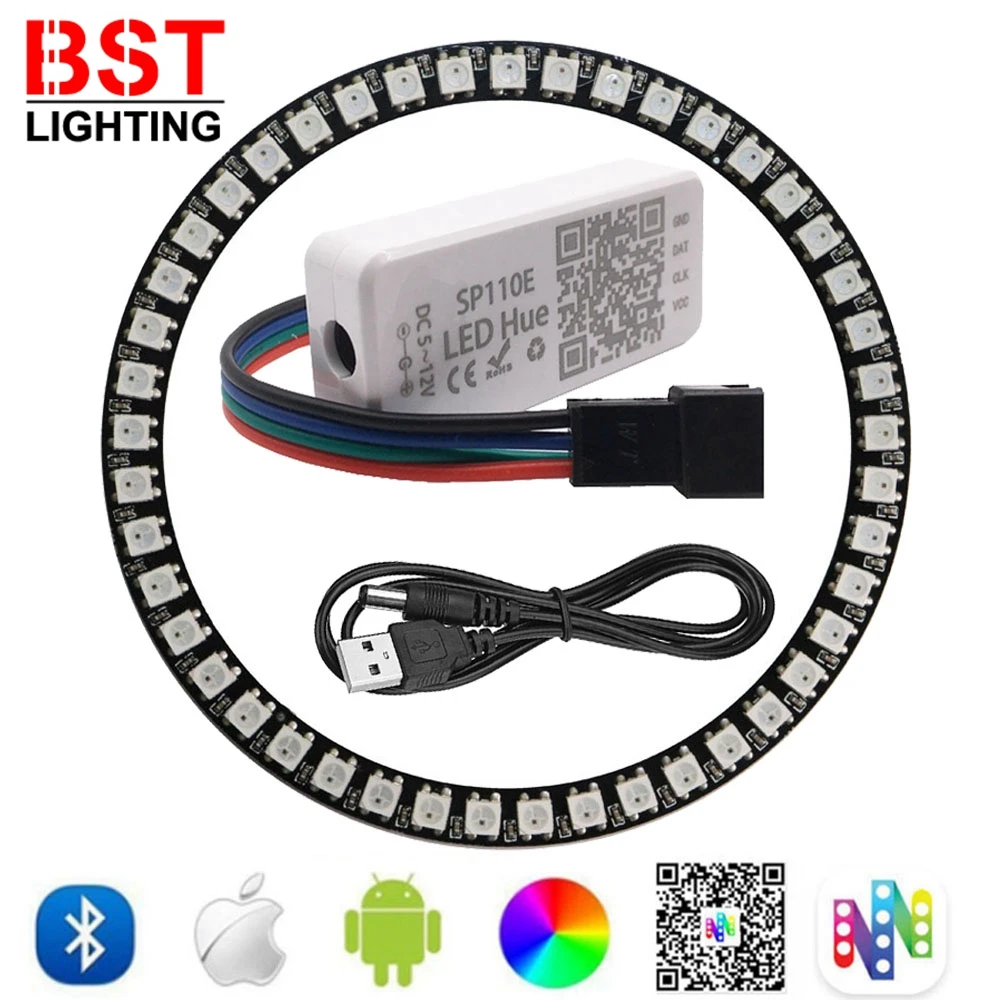WS2812B 8/16/24/35/45 светодиодов пиксельное кольцо SP110E контроллер USB Комплект RGB