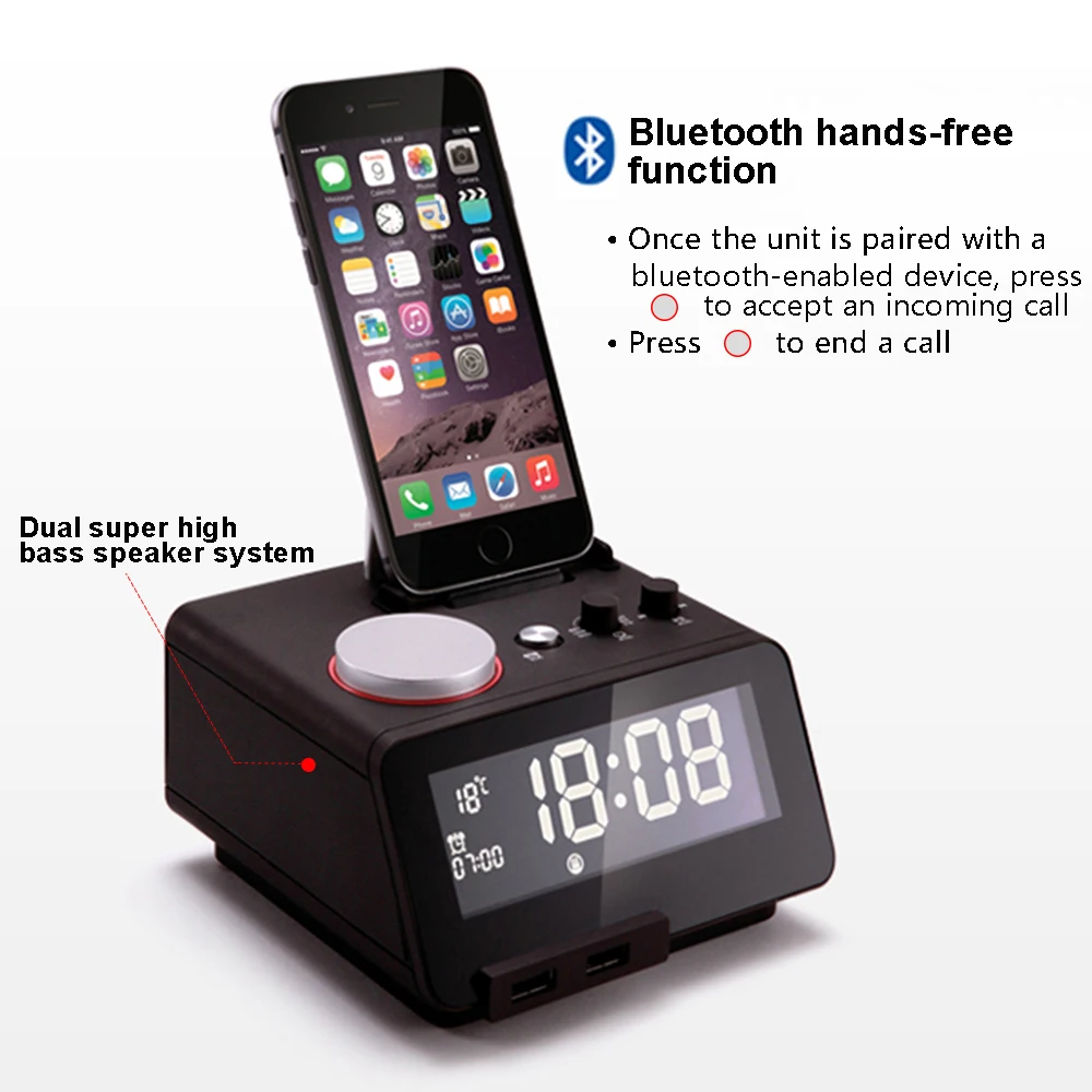 Переносная Колонка Homtime с радио usb колонки будильник беспроводная bluetooth колонка