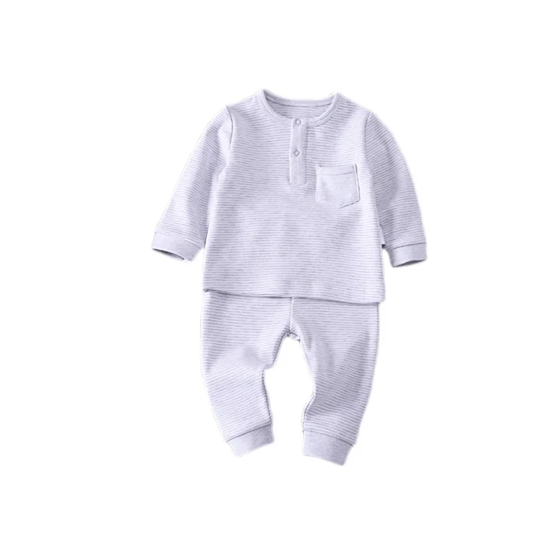 2 шт./компл., Одежда для новорожденных, Полосатое хлопковое пижамные комплекты Одежда для новорожденных девочек нижнее белье для девочек детская одежда для маленьких девочек - Цвет: grey